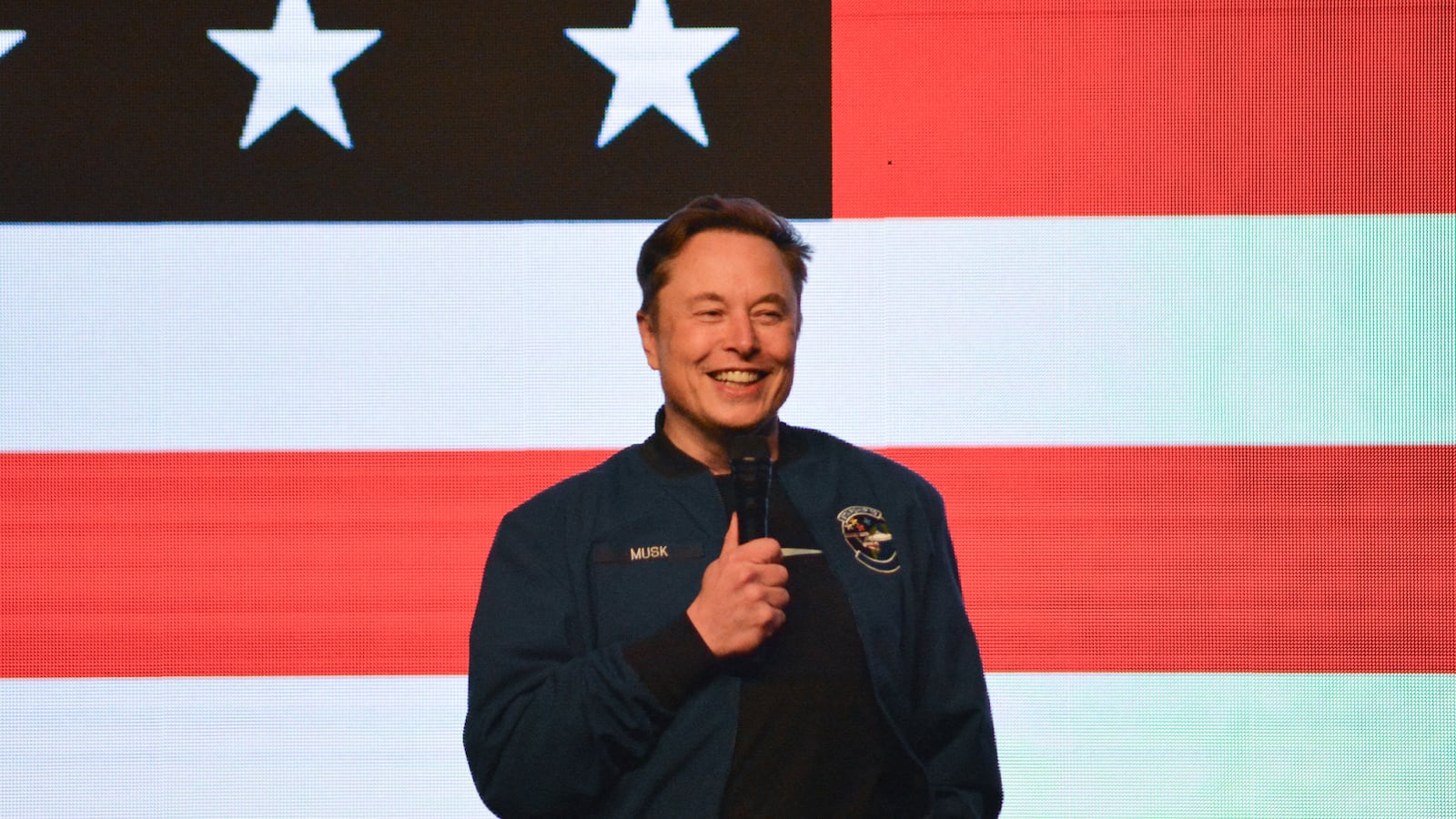 Elon Musk speaks during a town hall in Green Bay, Wisconsin.