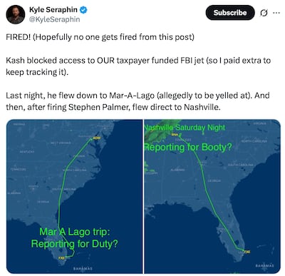 Keystone Kash Pate Busted Using His $60M FBI Jet Like a Taxi Again