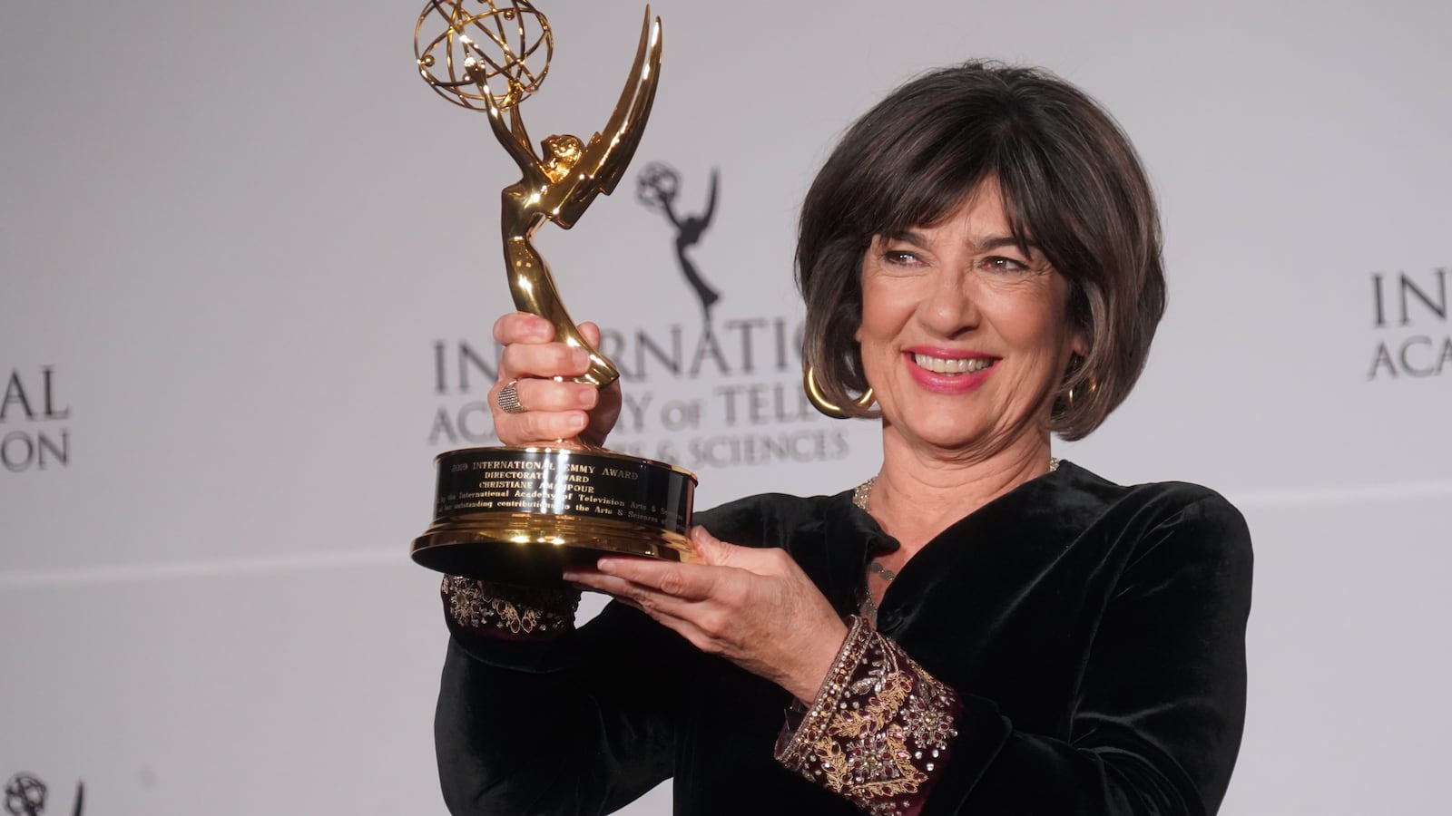 Iranian British journalist Christiane Amanpour at the 47th International Emmy awards night at New York Hilton on November 25, 2019 in New York City