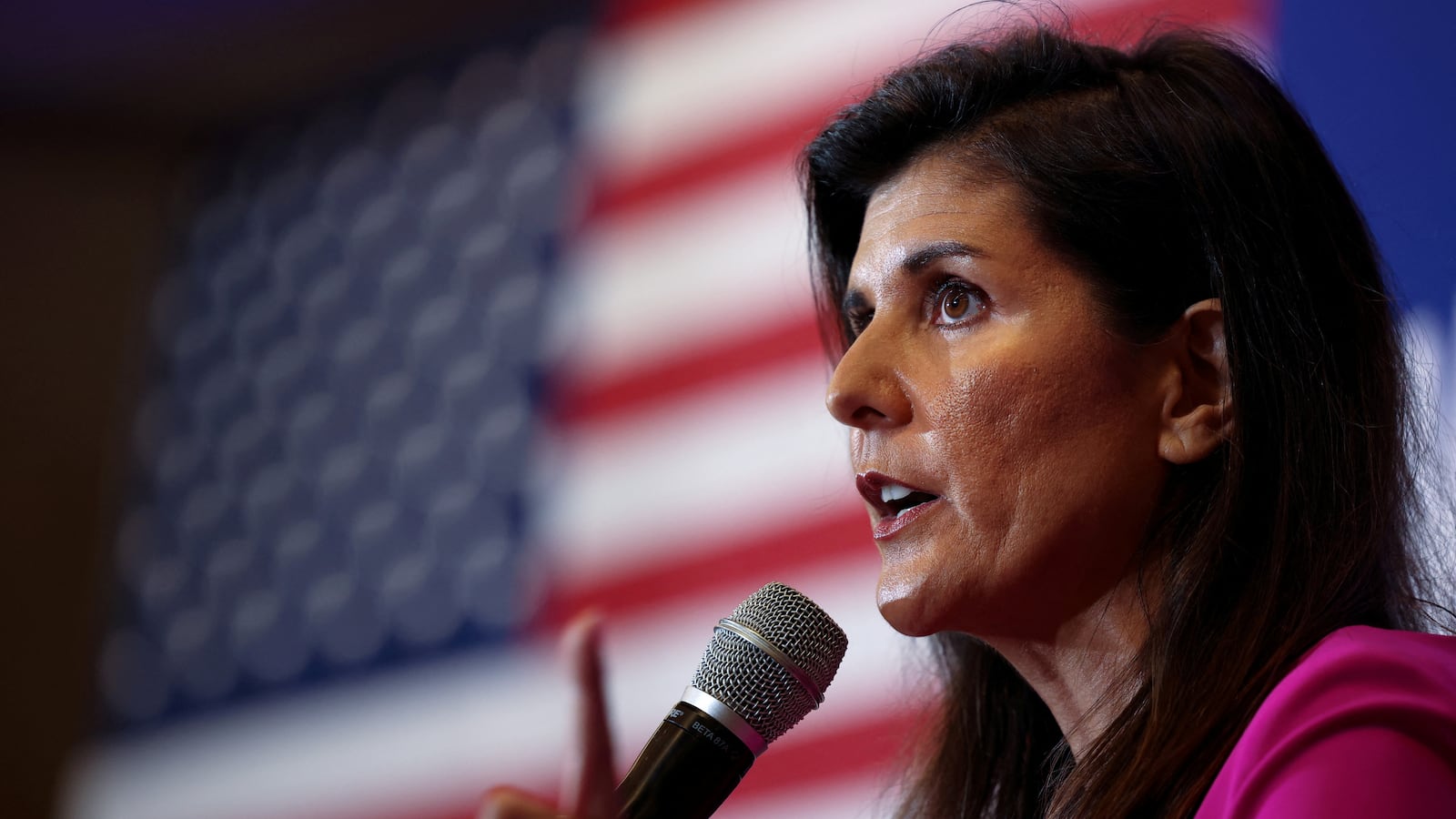Nikki Haley, the former Governor of South Carolina and Ambassador to the UN, stumps for Virginia gubernatorial candidate Glenn Youngkin (R-VA), during a campaign event in McLean, Virginia, U.S., July 14, 2021.