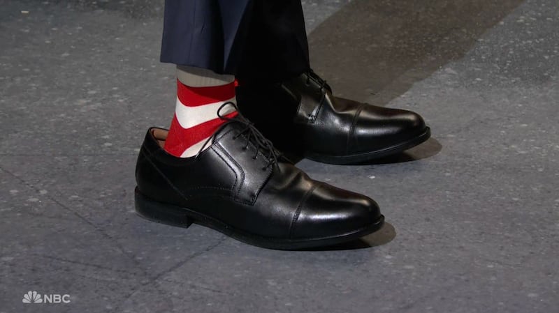 SNL, Pete Hegseth's (Colin Jost's) oversized shoes.