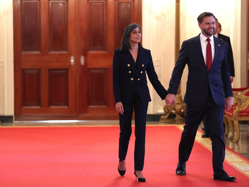 Vice President JD Vance and second lady Usha Vance hold hands