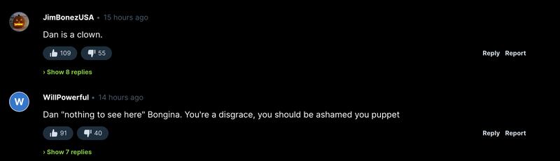 Many comments below the show were scathing.