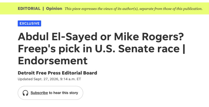 The Detroit Free Press "exclusive" endorsement.