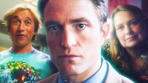 A photo illustration of Robert Pattinson, Skyler Gisondo, and Meritt Weaver in Primetime.