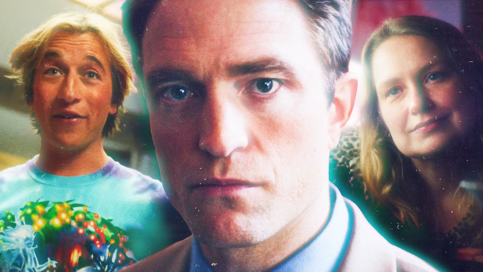 A photo illustration of Robert Pattinson, Skyler Gisondo, and Meritt Weaver in Primetime.