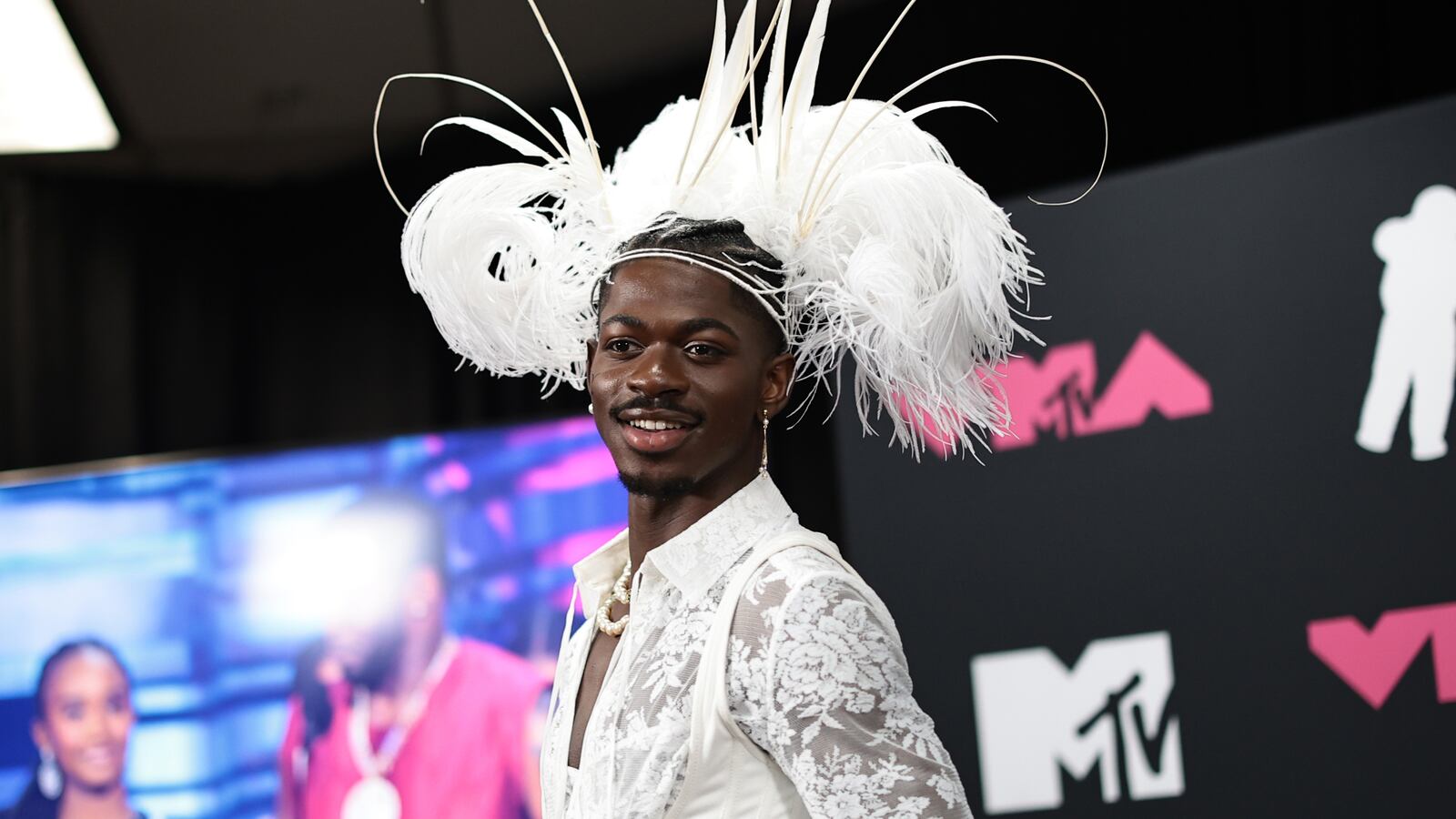 Lil Nas X poses in the press room at the 2023 MTV Video Music Awards at Prudential Center.