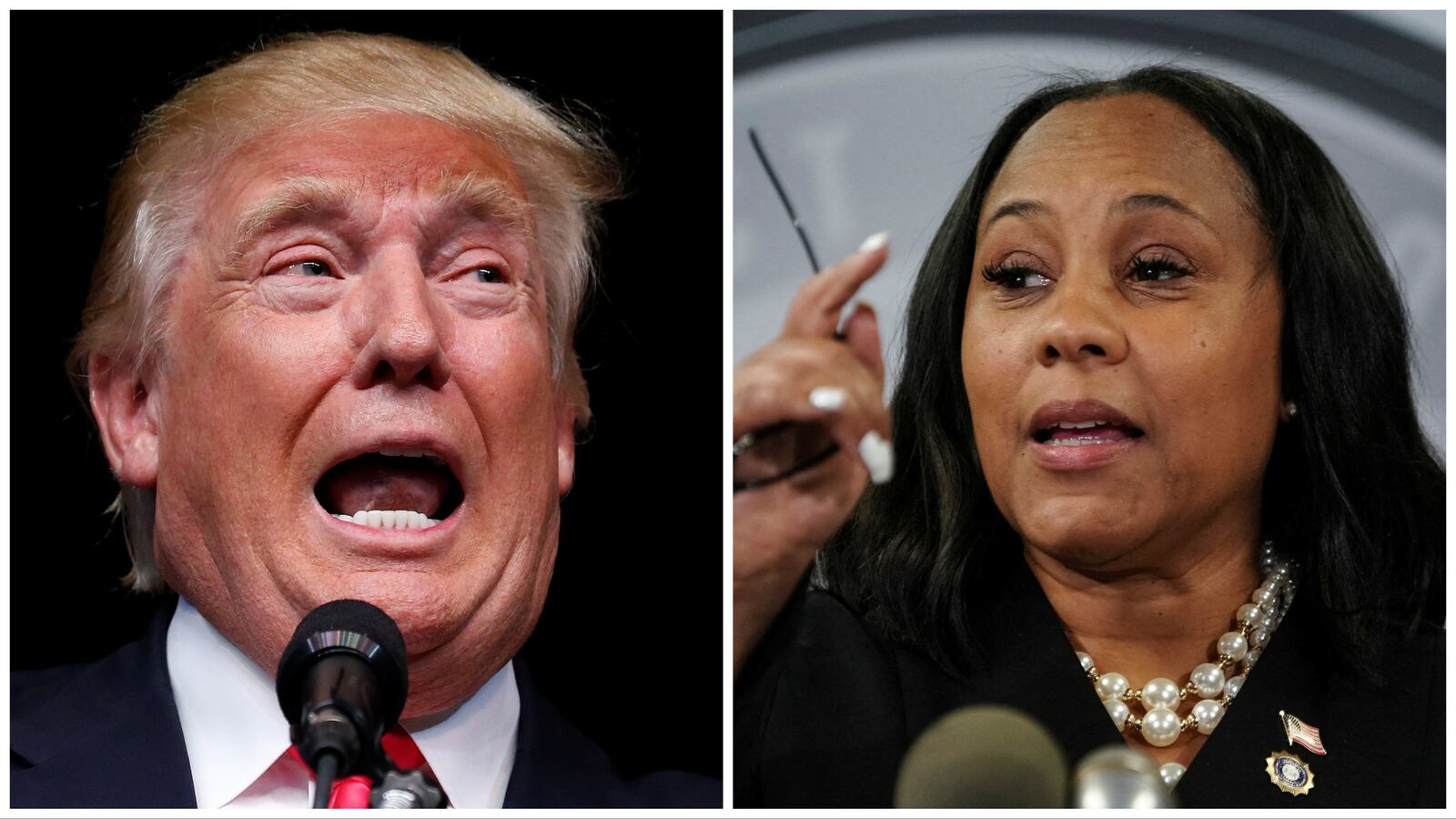 Side-by-side photos of Donald Trump and Fulton County, Georgia DA Fani Willis.