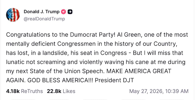 Trump posts about Rep. Al Green.