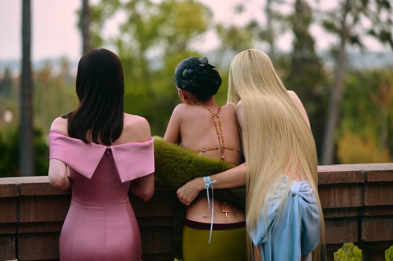 Maude Apatow as Lexi, Alexa Demie as Maddy, and Hunter Schafer as Jules in “Euphoria.”