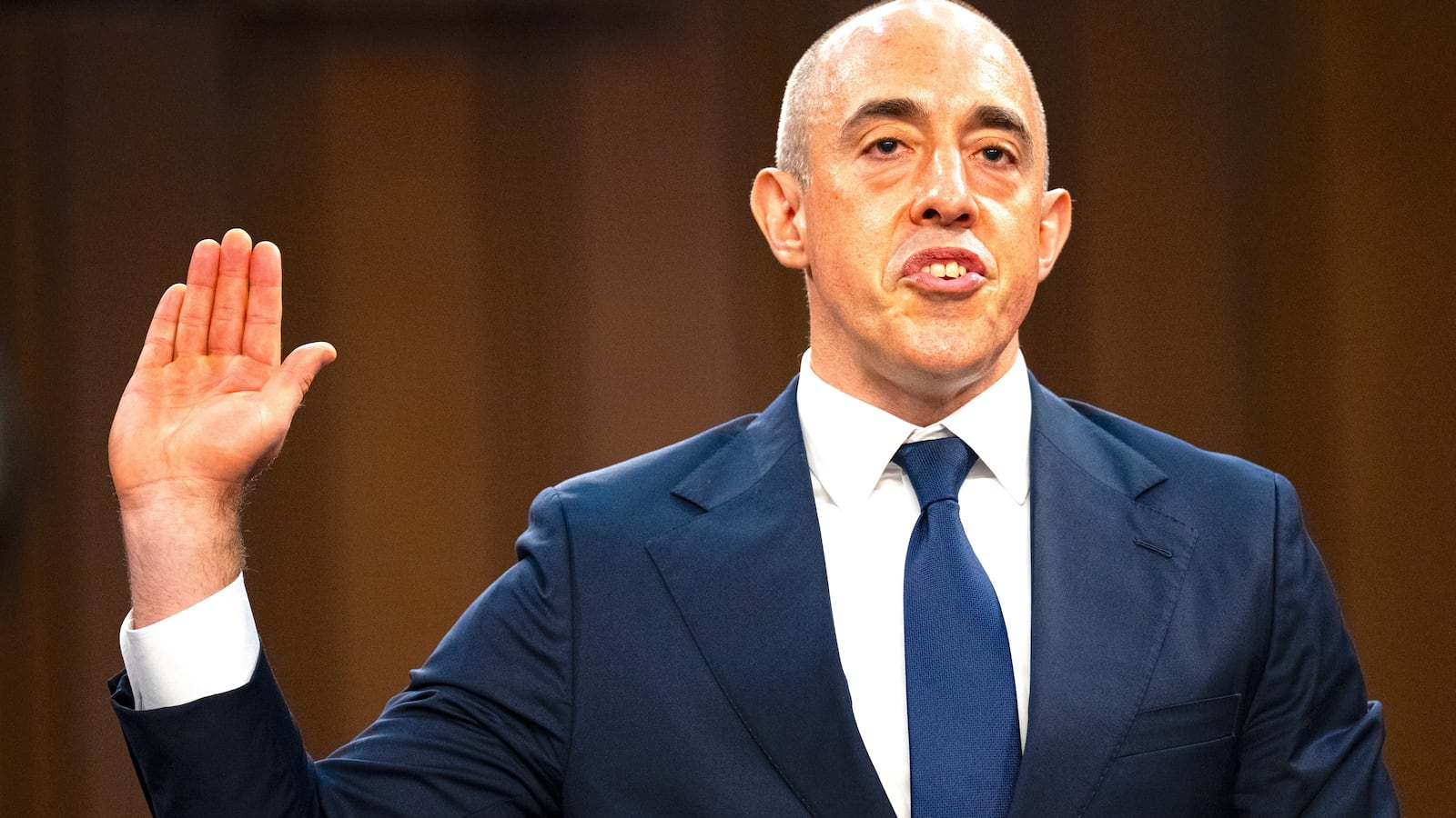 Emil Bove is sworn in before testifying during his confirmation hearing in the Senate Judiciary Committee in the Hart Senate Office Building on Wednesday, June 25, 2025.