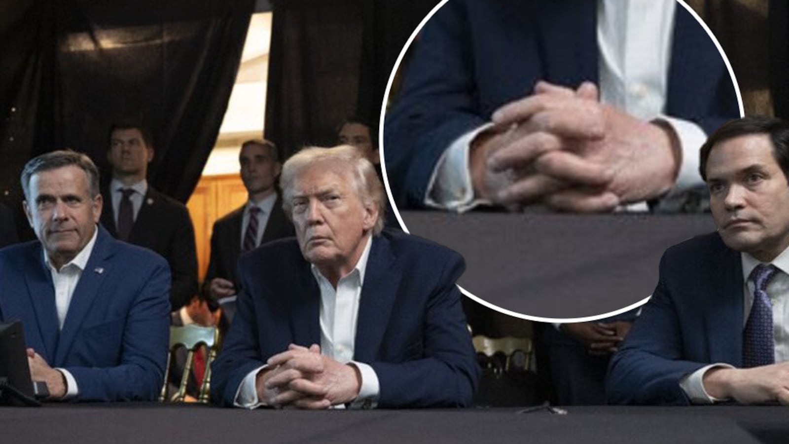 Donald Trump with inset of his hands