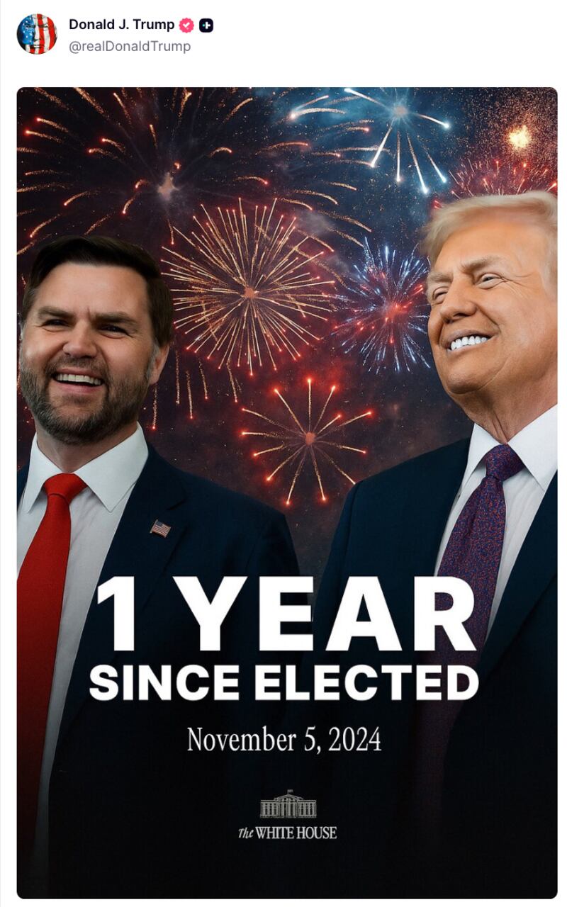 Trump and JD Vance 1 year since elected anniversary Truth Social post
