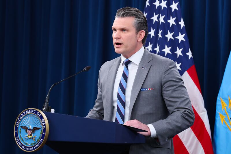 Defense Secretary Pete Hegseth speaks during a press briefing at the Pentagon on April 24, 2026, where he took two questions from TMZ.