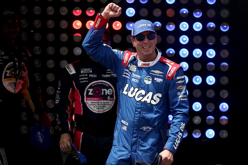 Kyle Busch, driver of the #8 Lucas Oil Chevrolet, walks onstage during driver intros prior to the NASCAR Cup Series All-Star Race at Dover Motor Speedway on May 17, 2026 in Dover, Delaware.