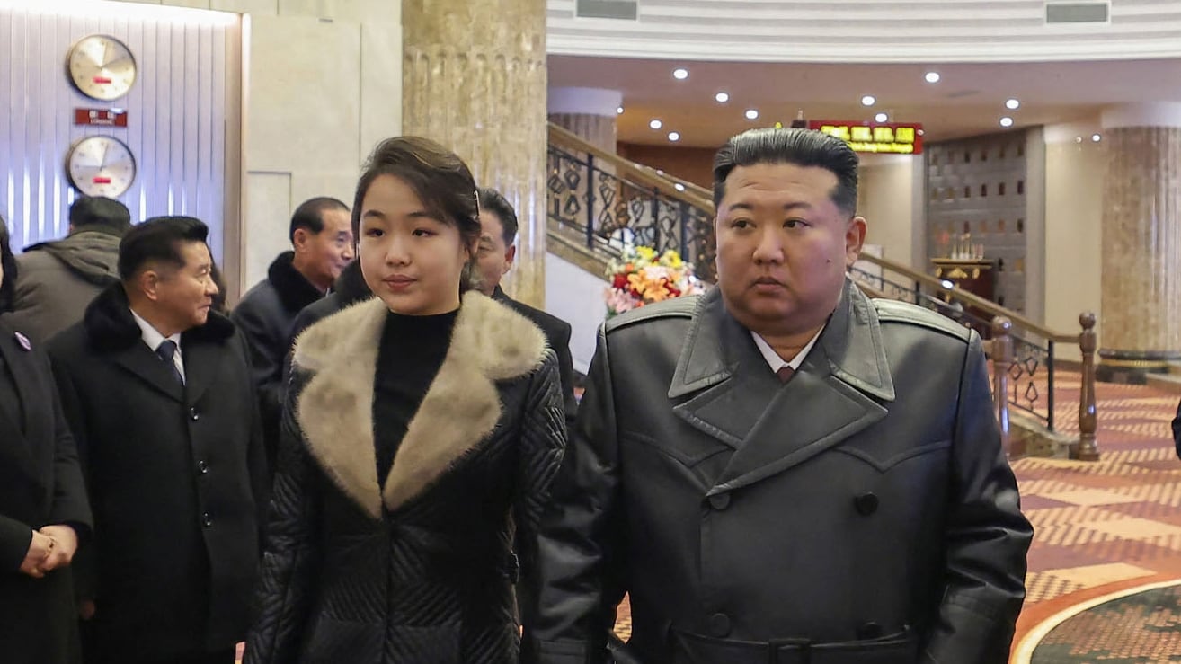 This picture taken on December 20, 2025 and released by North Korea's official Korean Central News Agency (KCNA) via KNS on December 23, 2025 shows North Korean leader Kim Jong Un (L) and his daughter Ju Ae inspecting the Ikkal Hotel, which was recently completed in the Samjiyon tourist district of Ryanggang Province. (Photo by KCNA VIA KNS / AFP via Getty Images) / South Korea OUT / ---EDITORS NOTE--- RESTRICTED TO EDITORIAL USE - MANDATORY CREDIT "AFP PHOTO/KCNA VIA KNS" - NO MARKETING NO ADVERTISING CAMPAIGNS - DISTRIBUTED AS A SERVICE TO CLIENTS
THIS PICTURE WAS MADE AVAILABLE BY A THIRD PARTY. AFP CAN NOT INDEPENDENTLY VERIFY THE AUTHENTICITY, LOCATION, DATE AND CONTENT OF THIS IMAGE. /