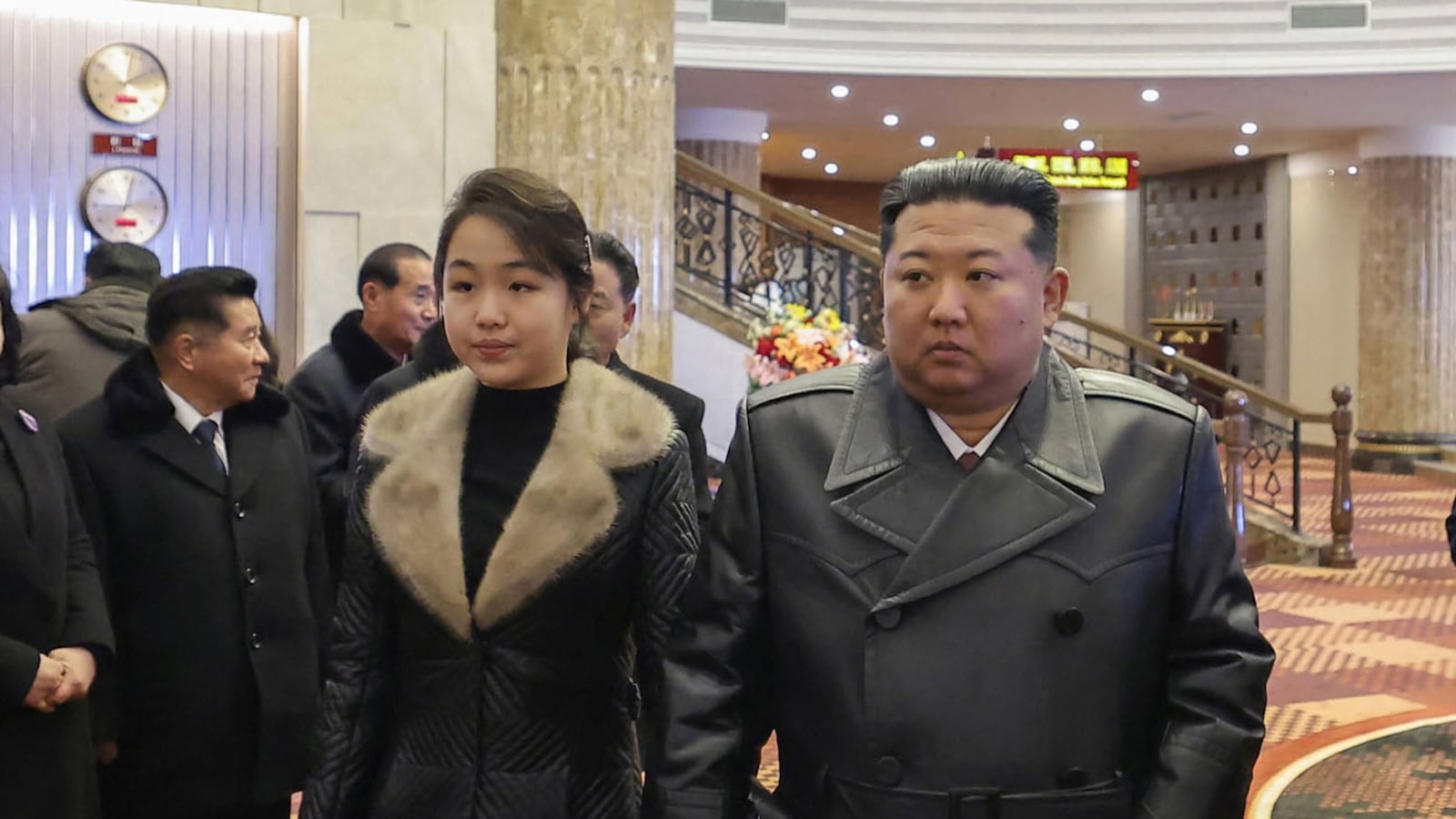 This picture taken on December 20, 2025 and released by North Korea's official Korean Central News Agency (KCNA) via KNS on December 23, 2025 shows North Korean leader Kim Jong Un (L) and his daughter Ju Ae inspecting the Ikkal Hotel, which was recently completed in the Samjiyon tourist district of Ryanggang Province. (Photo by KCNA VIA KNS / AFP via Getty Images) / South Korea OUT / ---EDITORS NOTE--- RESTRICTED TO EDITORIAL USE - MANDATORY CREDIT "AFP PHOTO/KCNA VIA KNS" - NO MARKETING NO ADVERTISING CAMPAIGNS - DISTRIBUTED AS A SERVICE TO CLIENTS
THIS PICTURE WAS MADE AVAILABLE BY A THIRD PARTY. AFP CAN NOT INDEPENDENTLY VERIFY THE AUTHENTICITY, LOCATION, DATE AND CONTENT OF THIS IMAGE. /