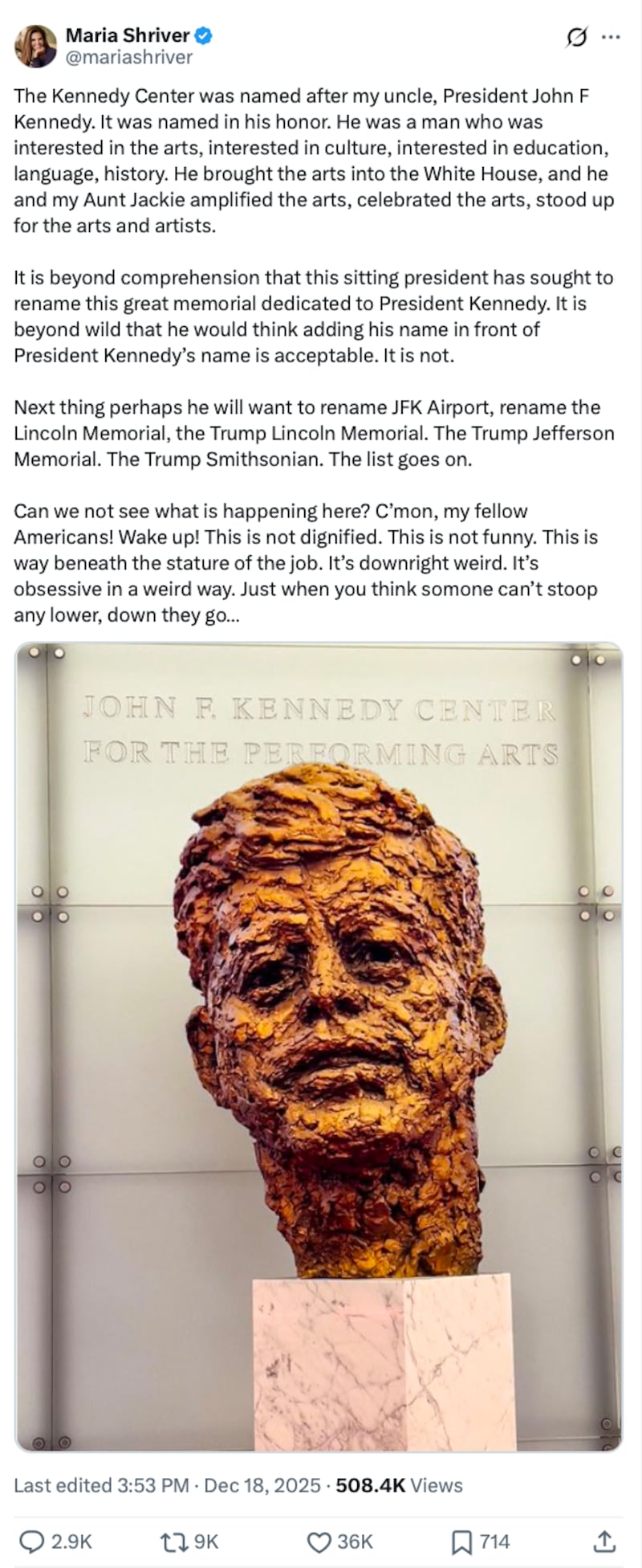 Maria Shriver, JFK's niece