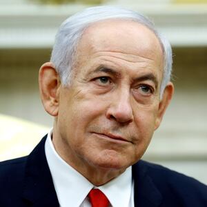 A close-up of Israeli Prime Minister Benjamin Netanyahu during a visit to the White House in April.