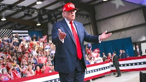 President Donald Trump arrives to speak at a rally at Gastonia Municipal Airport in Gastonia, North Carolina, on September 16, 2026.