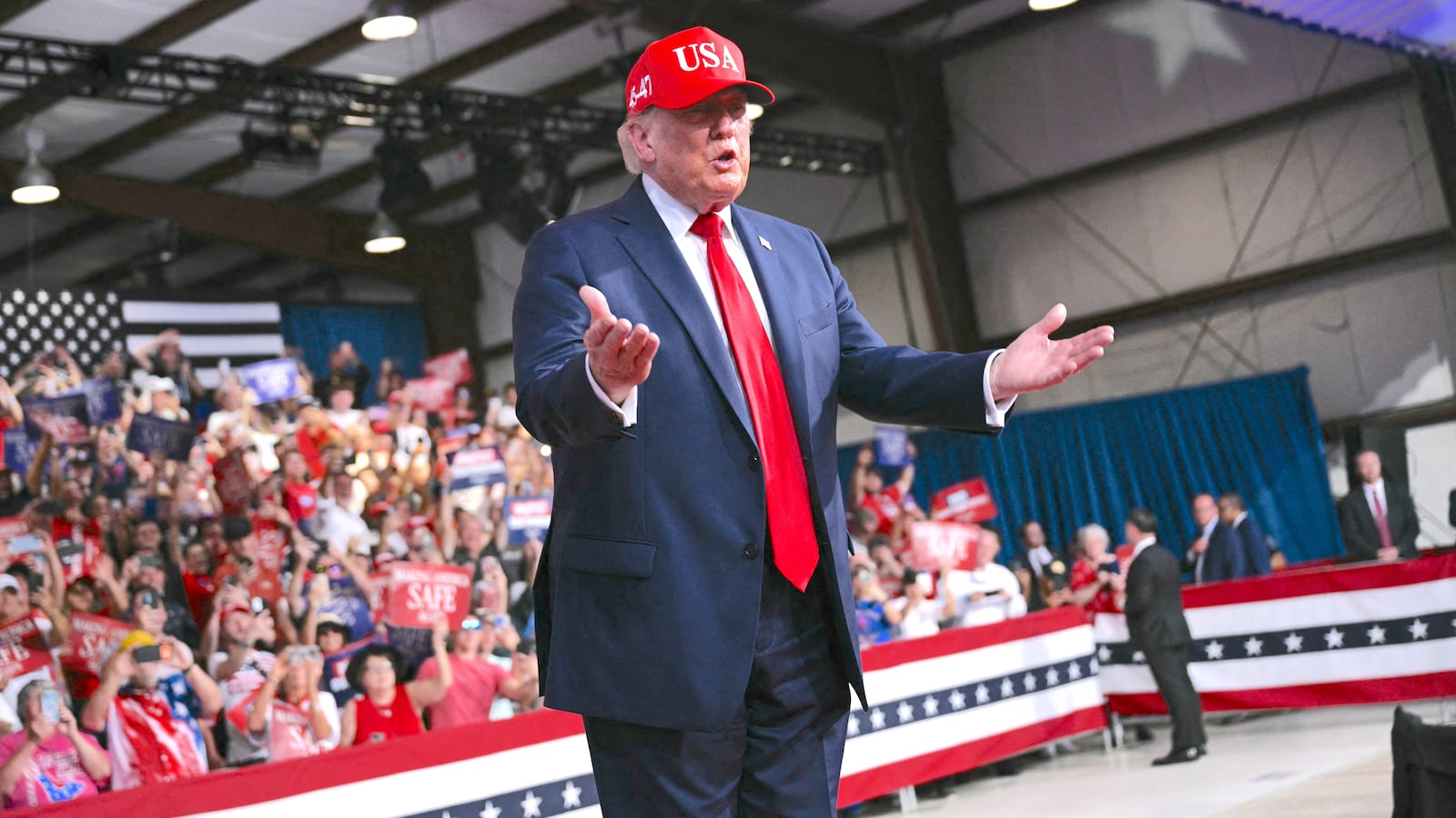 President Donald Trump arrives to speak at a rally at Gastonia Municipal Airport in Gastonia, North Carolina, on September 16, 2026.