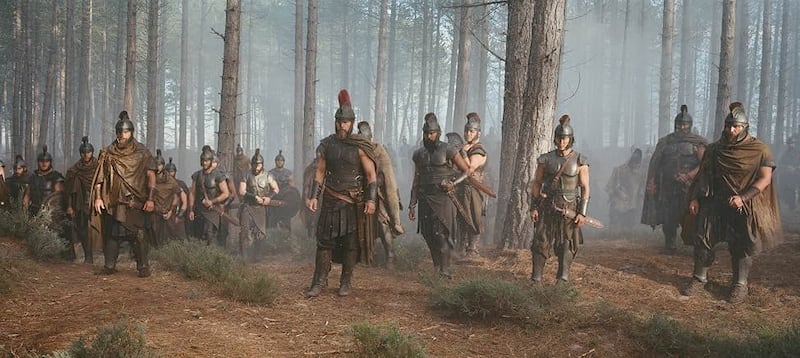 Matt Damon appears in armor as his character Odysseus in ‘The Odyssey.’