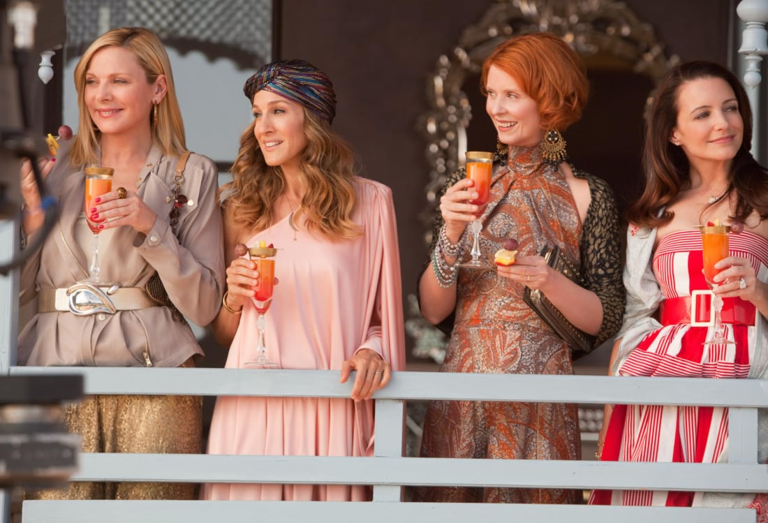 Kim Cattrall, Sarah Jessica Parker, Kristin Davis, and Cynthia Nixon in 'Sex and the City 2.' In one notable scene, Samantha Jones (portrayed by Cattrall) struggles with overwhelming hot flashes.