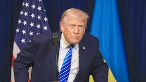 President Donald Trump listens to a question from a reporter during a press conference with Ukrainian President Volodymyr Zelensky following their meeting at Trump’s Mar-a-Lago club on December 28, 2025 in Palm Beach, Florida.