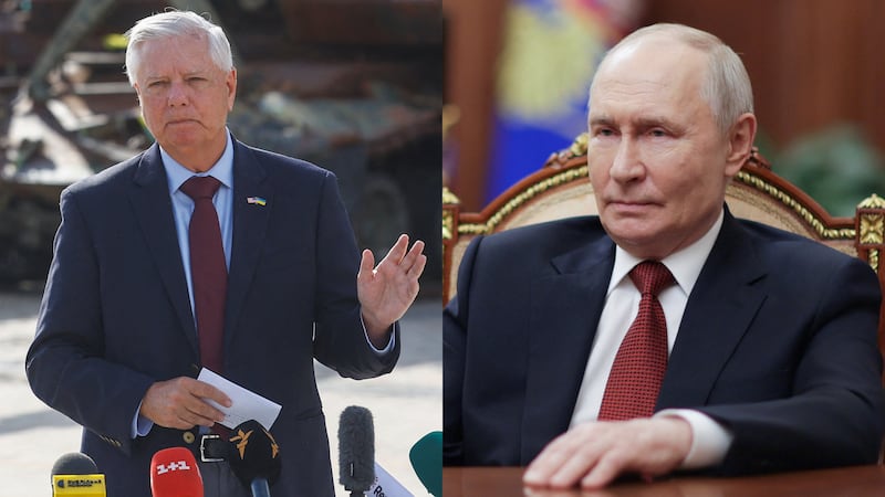Sen. Lindsey Graham and Russian President Vladimir Putin.