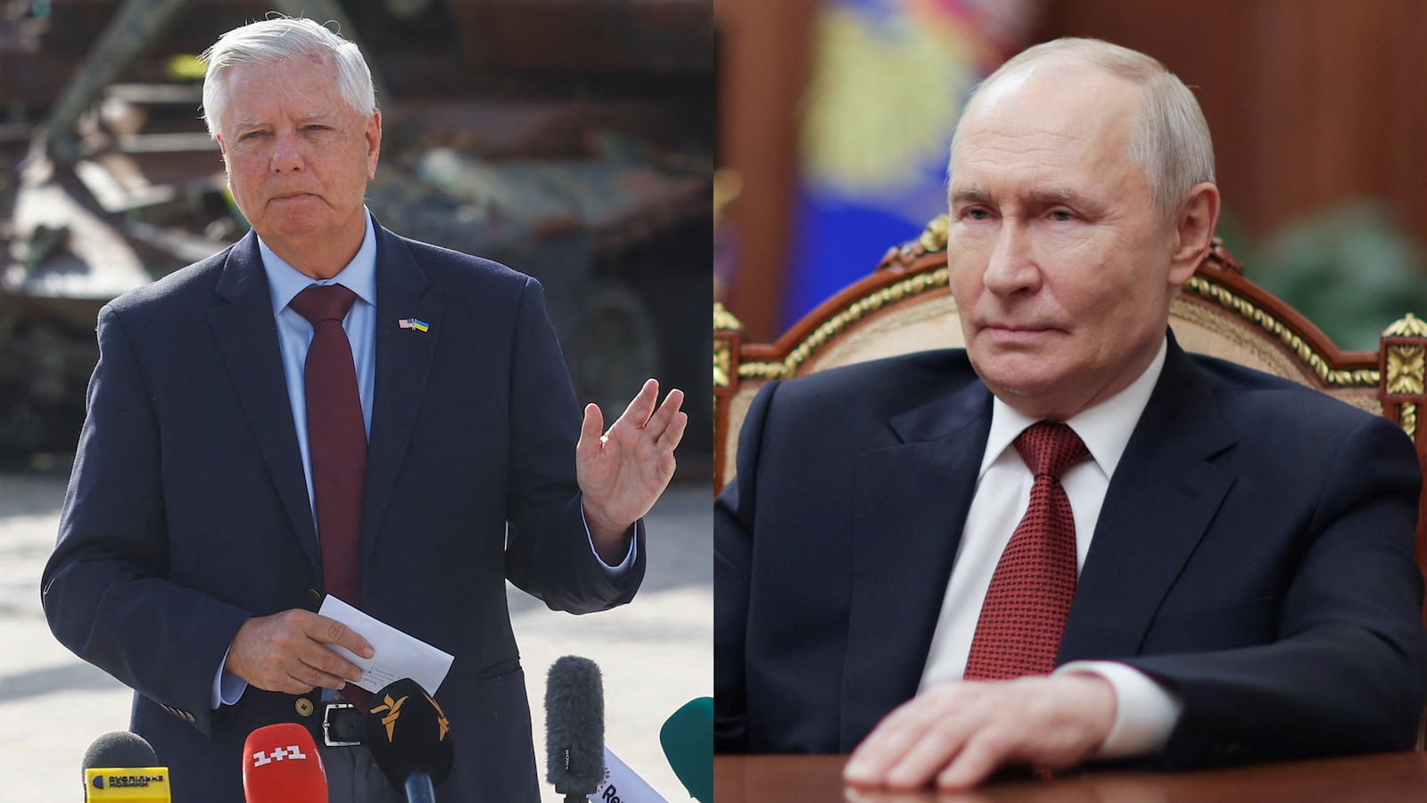 Sen. Lindsey Graham and Russian President Vladimir Putin.