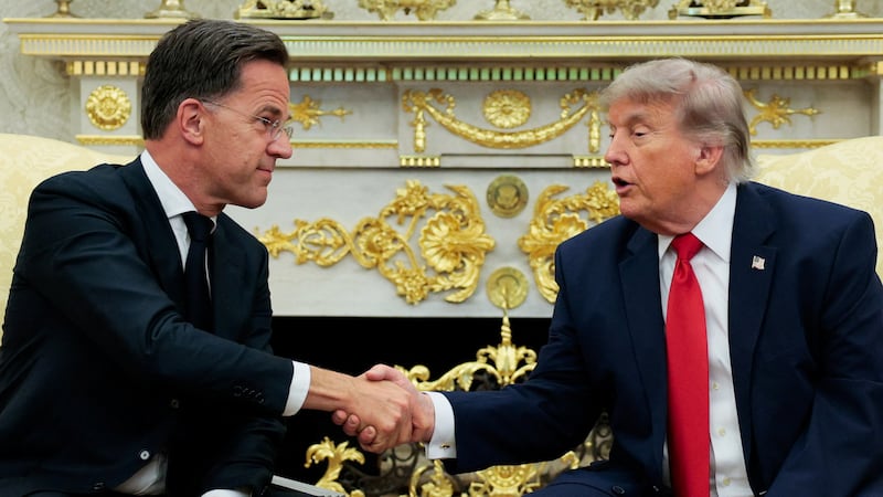 U.S. President Donald Trump shakes hands with NATO Secretary General Mark Rutte during a meeting in the Oval Office at the White House in Washington, D.C., U.S., June 24, 2026. REUTERS/Evan Vucci