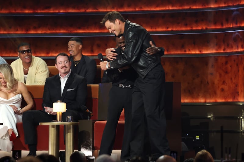 Kevin Hart and Tom Brady are seen onstage during Netflix Is A Joke Festival Presents: The Roast of Kevin Hart at The Kia Forum on May 10, 2026, in Inglewood, California.