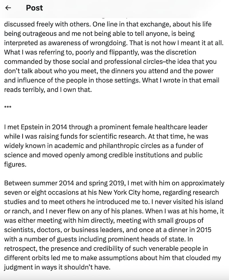 Then, the anti-aging influencer released a lengthy statement on Monday.