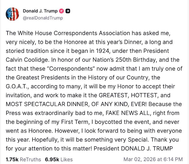 Trump announced he is ending his boycott of the White House Correspondents Association dinner.