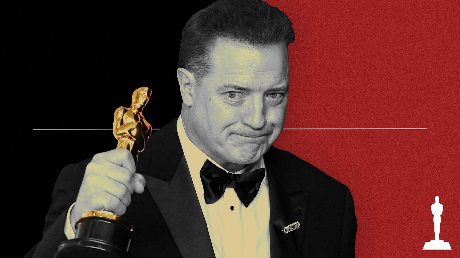 Illustration of Brendan Fraser holding Oscar statue