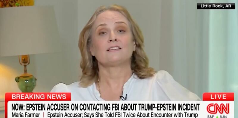 Maria Farmer talking to Erin Burnett on CNN.