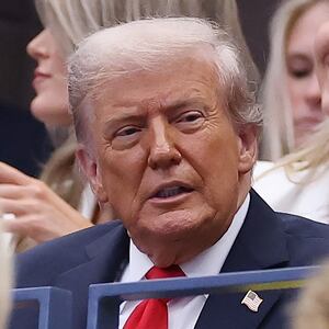 NEW YORK, NEW YORK - SEPTEMBER 07: U.S. President Donald Trump looks on prior to the Men's Singles Final match between Jannik Sinner of Italy and Carlos Alcaraz of Spain on Day Fifteen of the 2025 US Open at USTA Billie Jean King National Tennis Center on September 07, 2025 in New York City. (Photo by Sarah Stier/Getty Images)