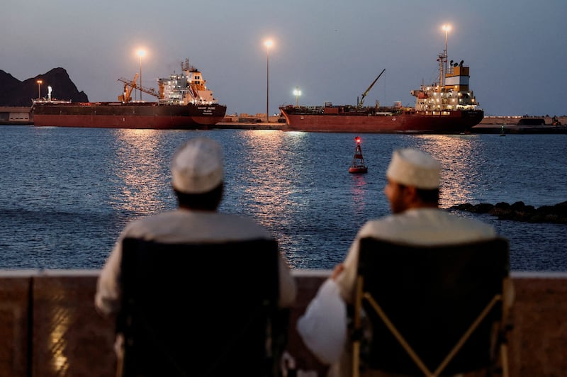 The Galaxy Globe bulk carrier and the Luojiashan tanker sit anchored as Iran vows to close the Strait of Hormuz, amid the U.S.-Israeli conflict with Iran, in Muscat, Oman, March 9, 2026.