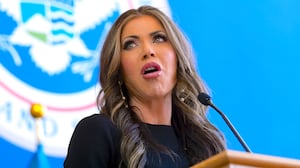 Homeland Security Secretary Kristi Noem speaks to employees at the Department of Homeland Security, Tuesday, Jan. 28, 2025, in Washington.