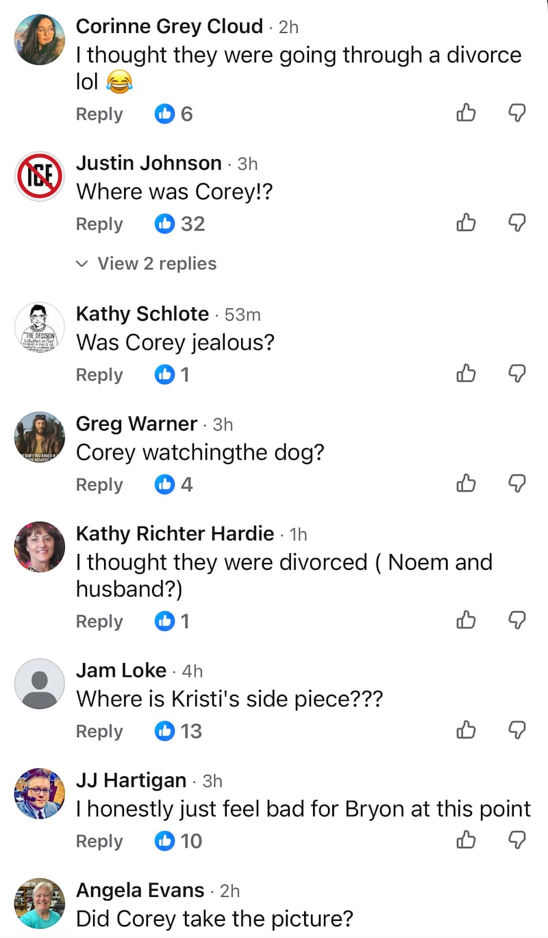 Comments left on the post almost universally mocked Noem over her alleged affair with Corey Lewandowski.