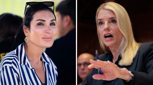(Left) Laura Loomer seen outside the Capitol. (Right) Attorney General Pam Bondi testifies before the Senate Appropriations Committee Subcommittee in Washington, DC.