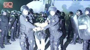 A still from the trailer for a '60 Minutes' segment about CECOT, which was pulled at the last minute by Bari Weiss.