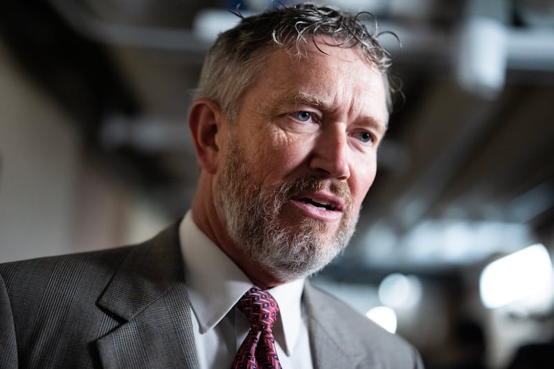 Rep. Thomas Massie, R-Ky., talks with reporters before a House Republican Conference meeting with President Donald Trump on the budget reconciliation bill in the U.S. Capitol