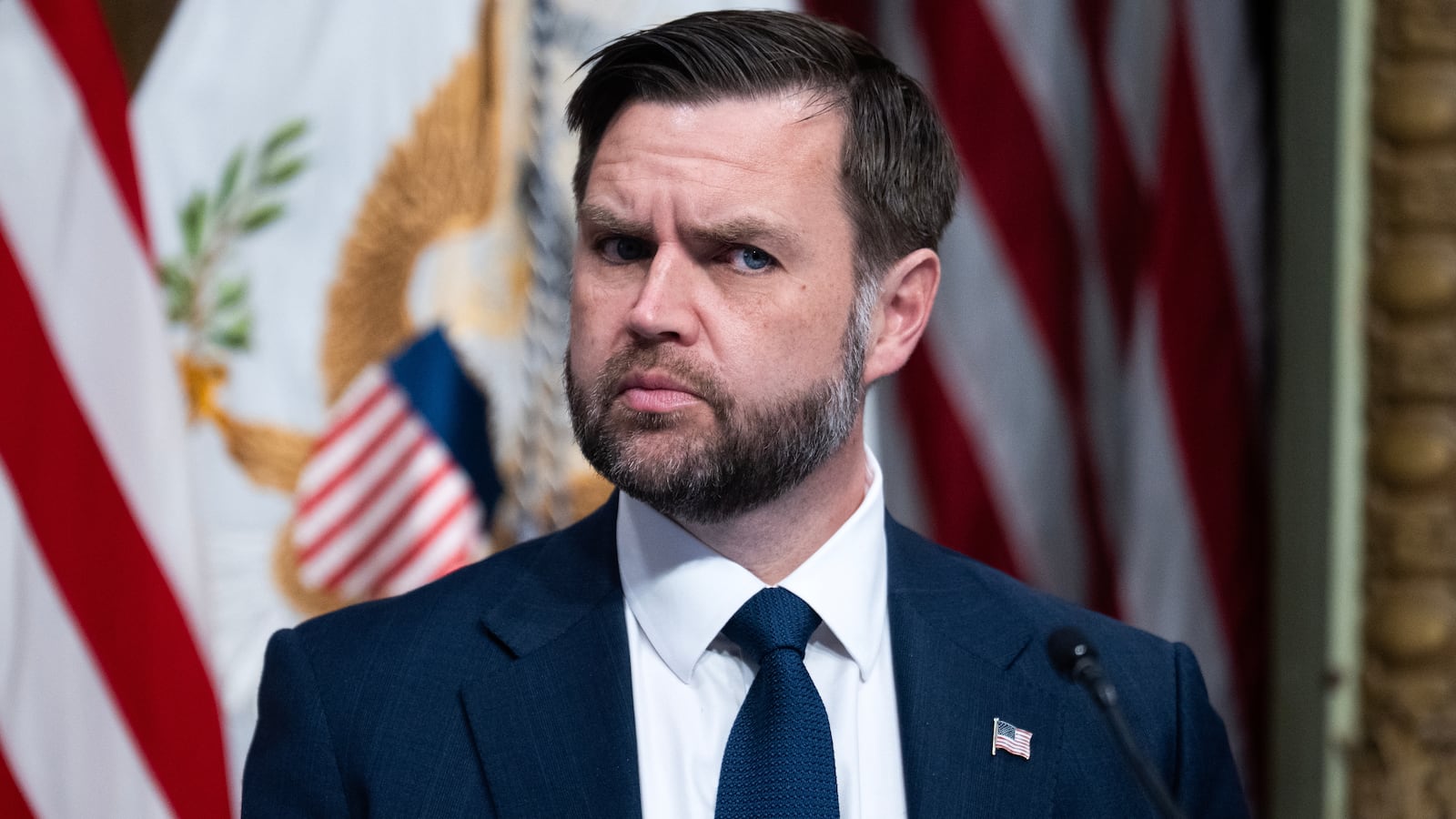 UNITED STATES - MAY 26: Vice President JD Vance attends a roundtable with state attorneys general on anti-fraud initiatives in the Eisenhower Executive Office Building on Tuesday, May 26, 2026. (Tom Williams/CQ-Roll Call, Inc via Getty Images)