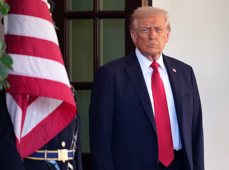 President Donald Trump waits for the arrival of Prime Minister of Australia Anthony Albanese at the White House on October 20, 2025 in Washington, DC.