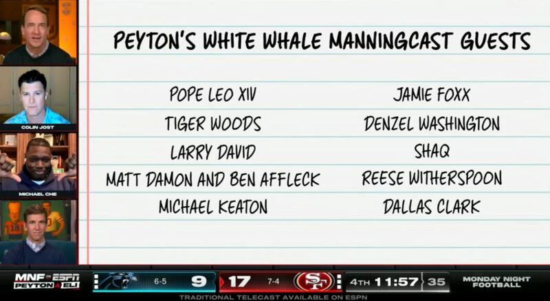 ManningCast, Peyton's list of White Whale guests.