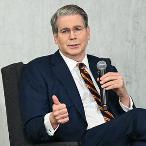 US Secretary of Treasury Scott Bessent speaks at the Federal Reserve Board's Community Bank Conference at the Federal Reserve Board headquarters in Washington, DC, on October 9, 2025.