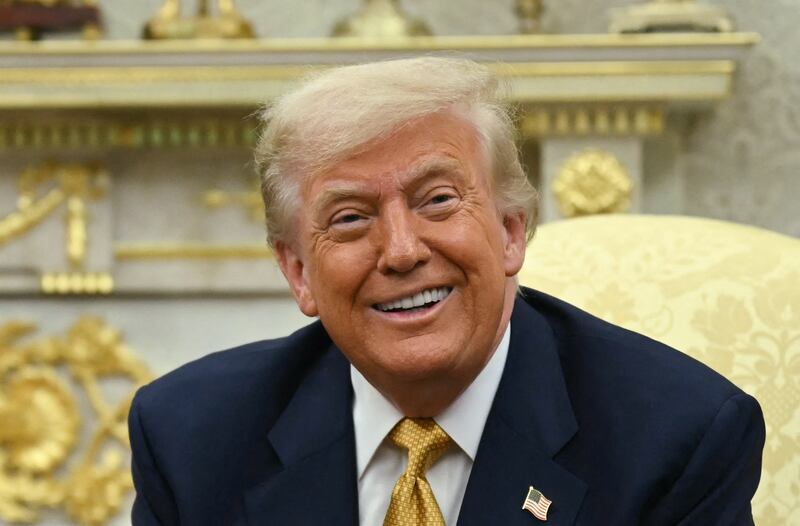 US President Donald Trump speaks during  a meeting with Bahraini Crown Prince Salman bin Hamad al-Khalifa in the Oval Office of the White House in Washington, DC, on July 16, 2025. (Photo by ANDREW CABALLERO-REYNOLDS / AFP)