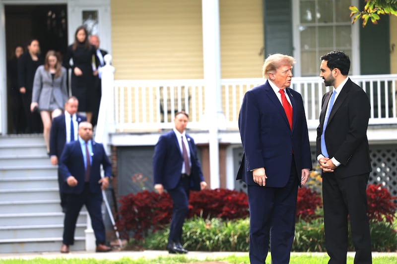 President Donald Trump and New York Mayor Zohran Mamdani walk out following their meeting at Gracie Mansion on September 21, 2026, in New York City.