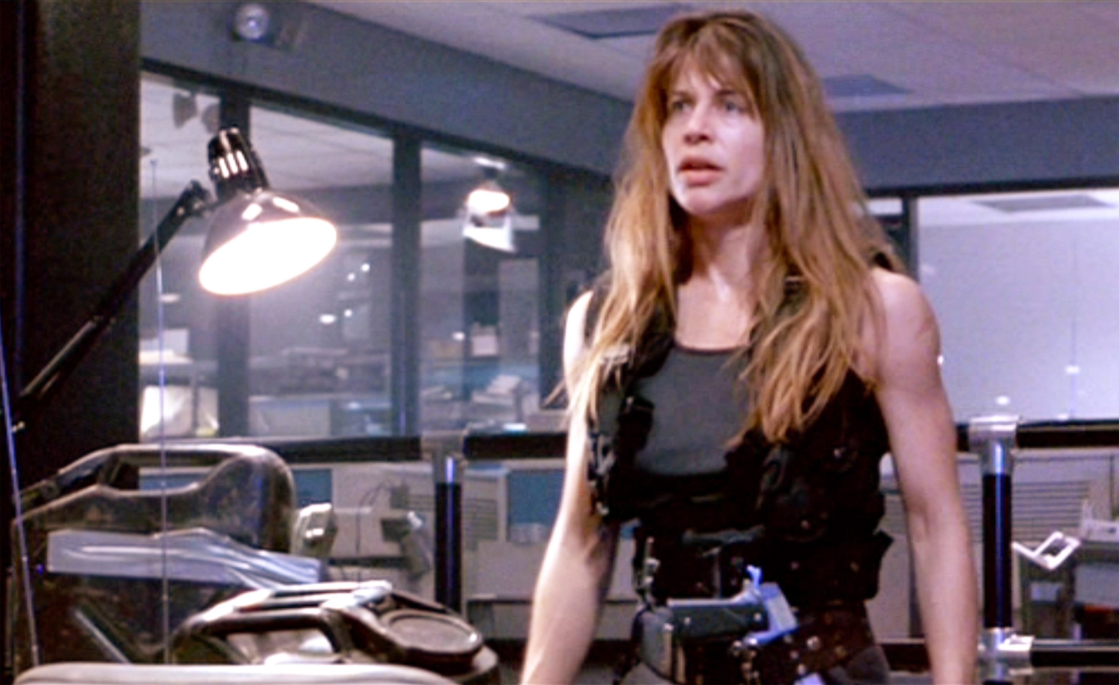 LOS ANGELES - JULY 3: The movie "Terminator 2: Judgment Day",  (alt: T2) directed by James Cameron. Seen here, Linda Hamilton (as Sarah Connor).  Theatrical wide release July 3, 1991. Screen capture. Paramount Pictures.